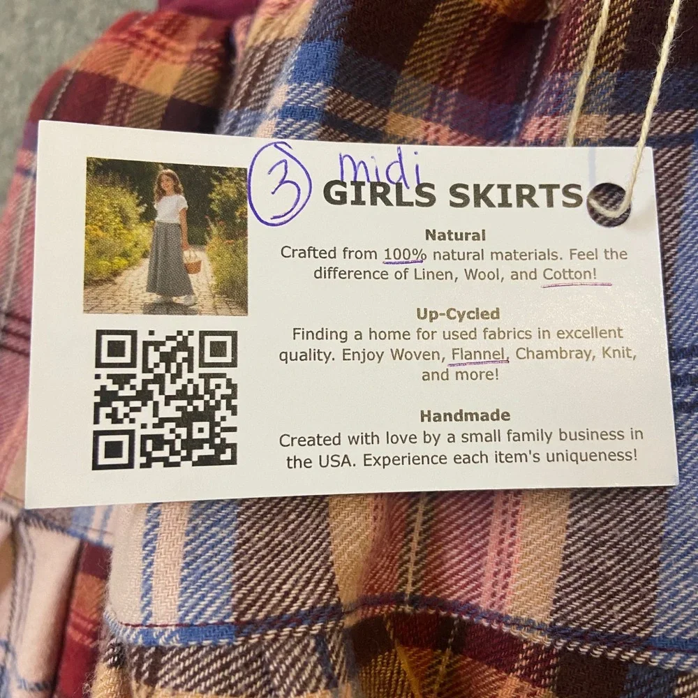 Girls Flannel Mom and Pop's Kids Midi Skirt Size 3 Pink Plaid Upcycled Lace